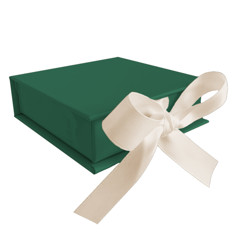 MINET Zelená magnetická krabička na šperky s béžovou stuhou - 8 x 8 x 2,5 cm 