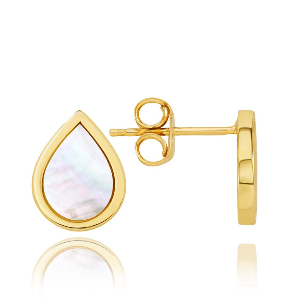 MINET Elegantní zlaté náušnice kapka s bílou perletí Au 585/1000 1,65g