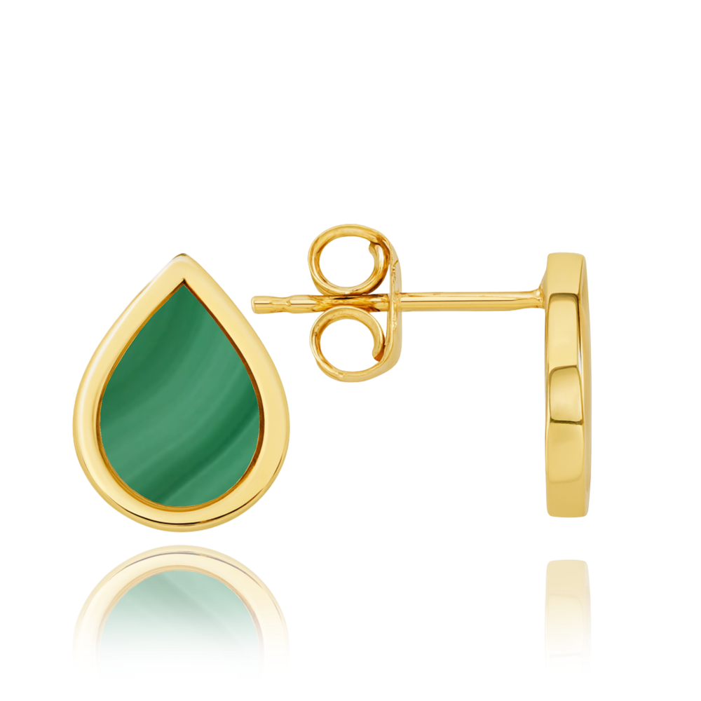 MINET Elegantní zlaté náušnice kapka s malachitem Au 585/1000 1,85g