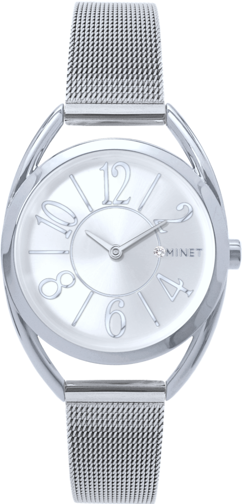 MINET Stříbrné dámské hodinky s čísly ICON SILVER s ocelovým řemínkem MWL5243