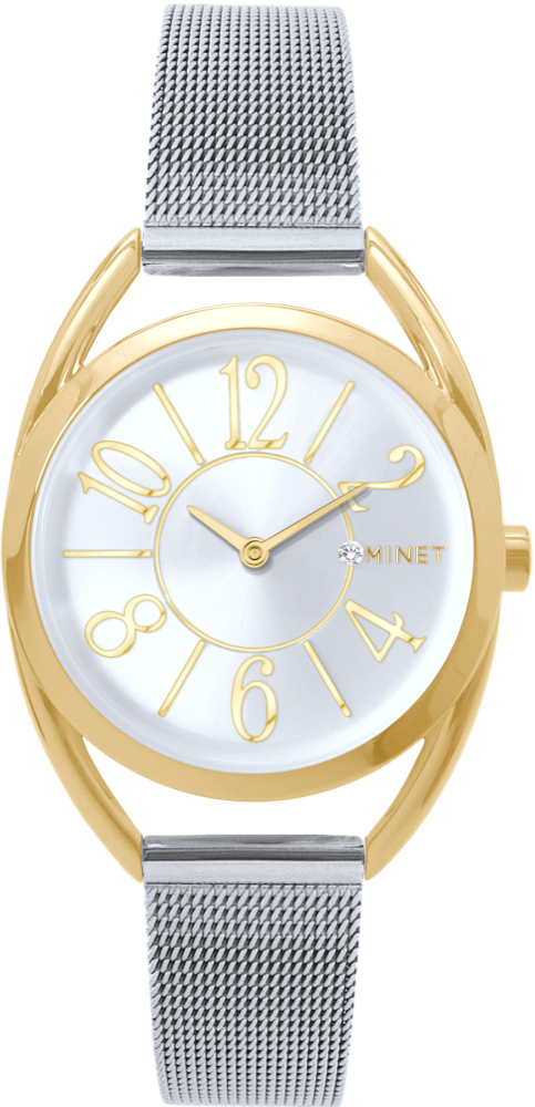 MINET Stříbrno-zlaté dámské hodinky s čísly ICON Bicolor MWL5247