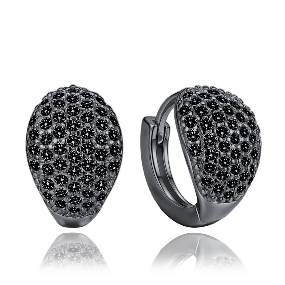 MINET Stříbrné náušnice kapky s černými zirkony