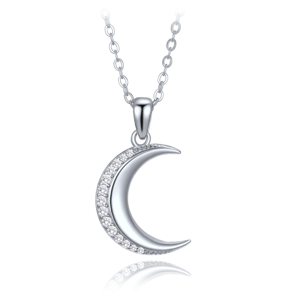 MINET Stříbrný náhrdelník měsíc s bílými zirkony