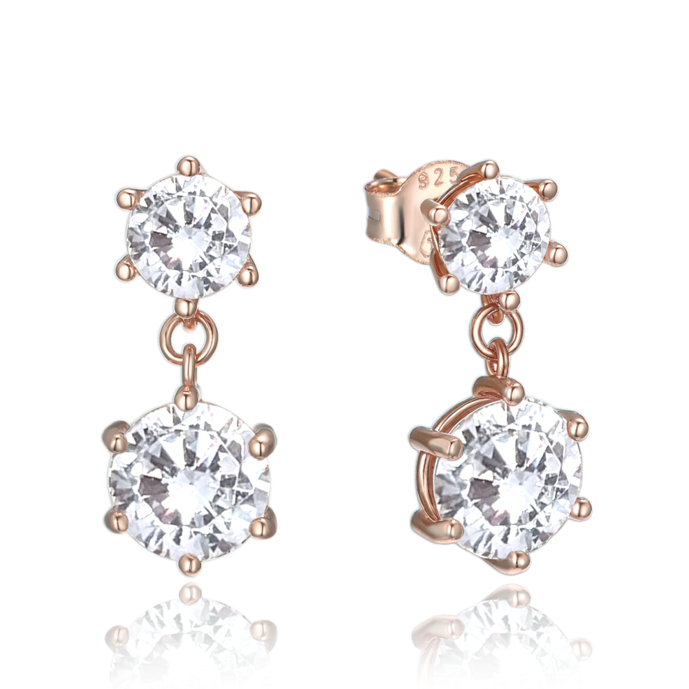 MINET Rose gold luxusní stříbrné náušnice s bílými zirkony