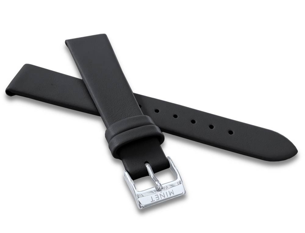 MINET Černý kožený řemínek se stříbrnou sponou - 16 MSLBS16