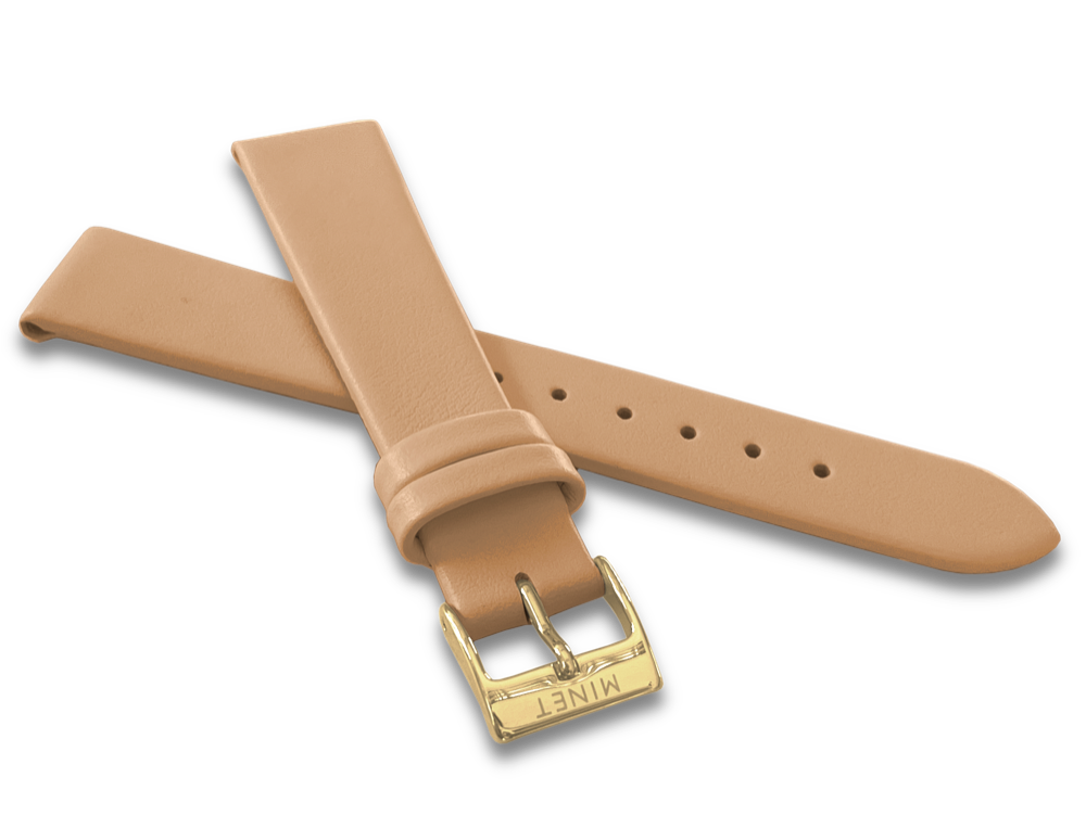MINET Béžový kožený řemínek se zlatou sponou - 16 MSLCG16