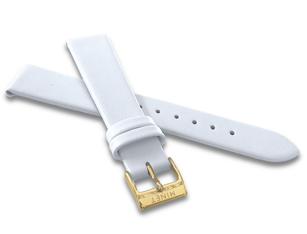 MINET Bílý kožený řemínek se zlatou sponou - 16 MSLWG16