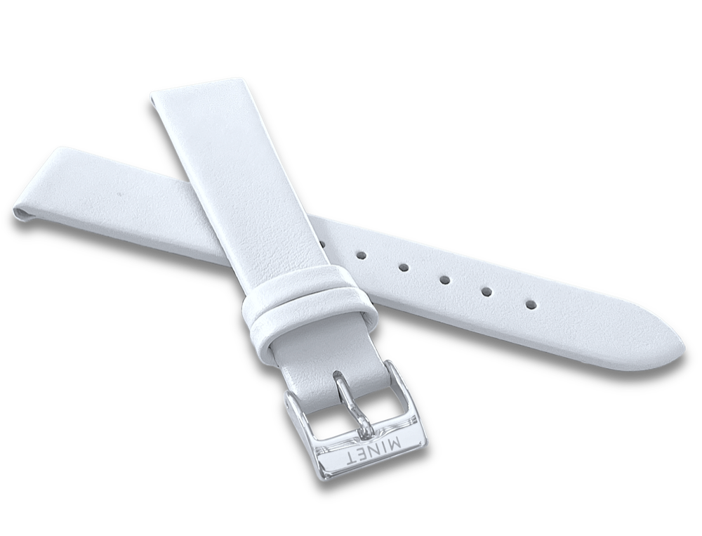 MINET Bílý kožený řemínek se stříbrnou sponou - 16 MSLWS16