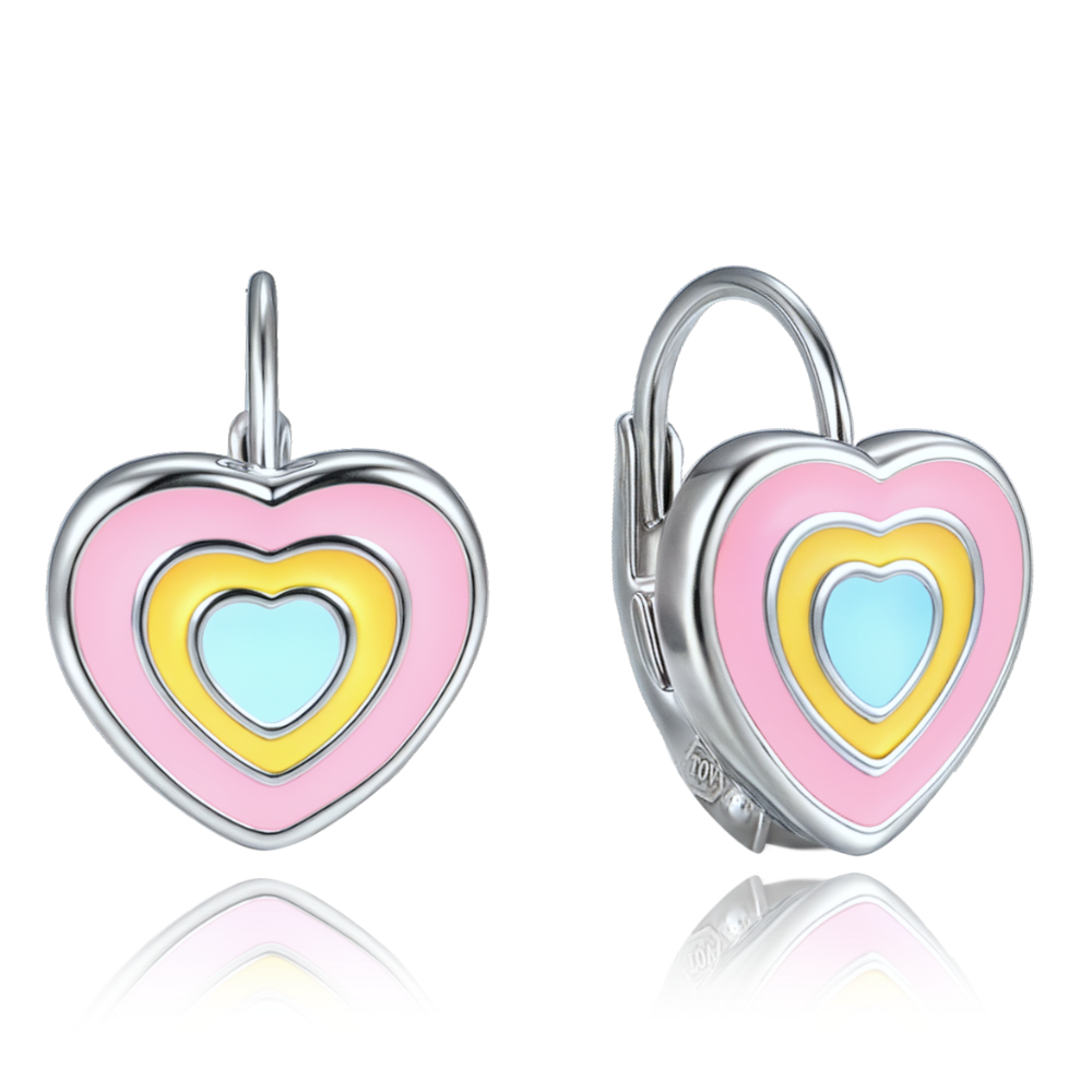 MINET Dětské stříbrné náušnice duhová srdíčka JMAD0065SE00