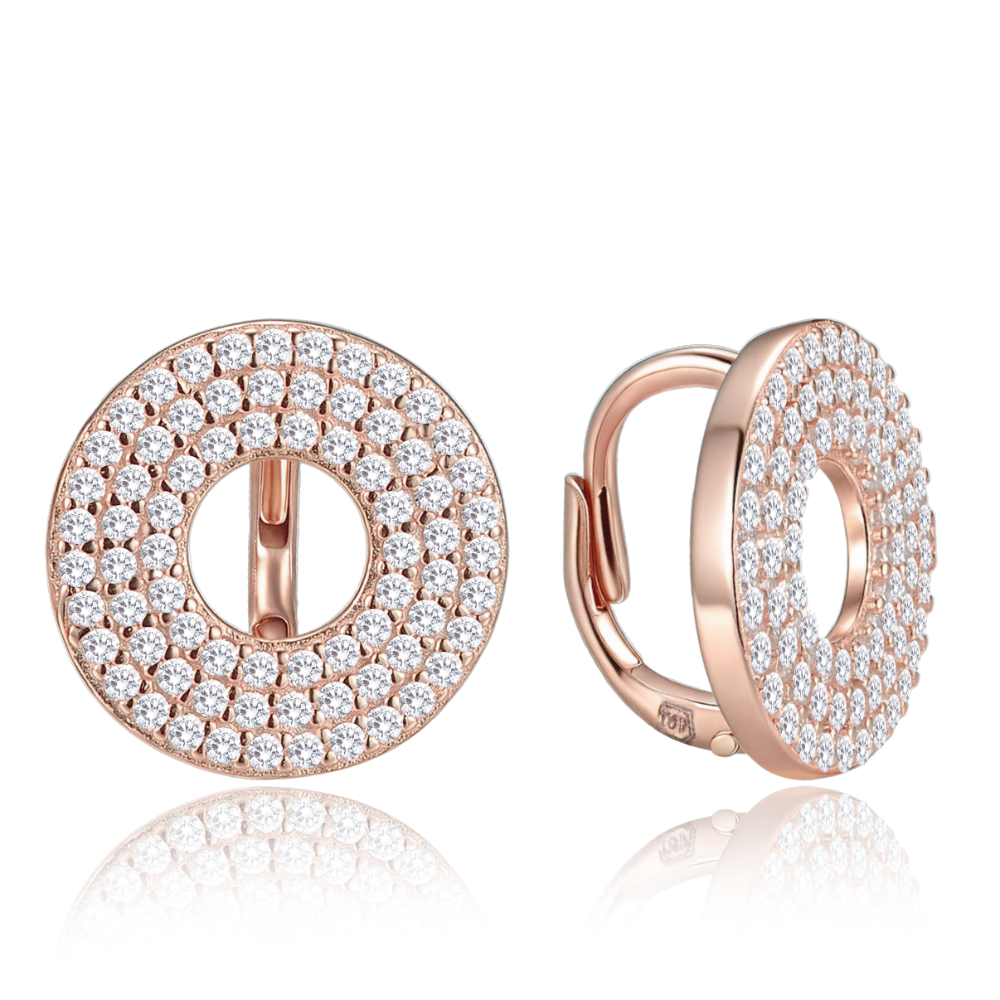 MINET Luxusní rose gold kruhové stříbrné náušnice s bílými zirkony JMAS0314RE00