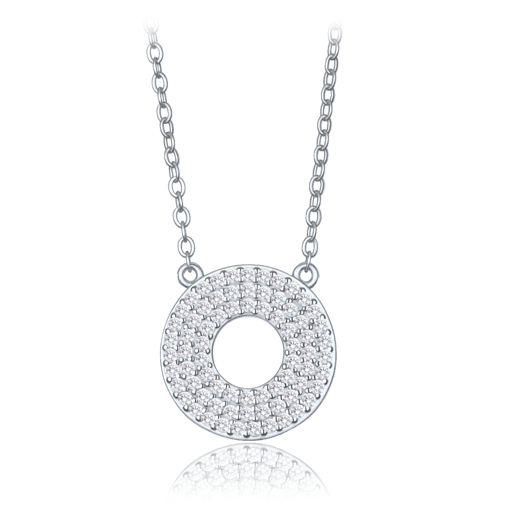 MINET Luxusní stříbrný náhrdelník kroužek s bílými zirkony