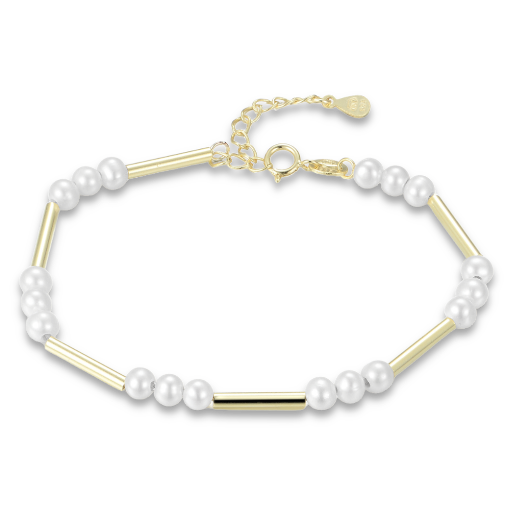 MINET Pozlacený stříbrný náramek s přírodními perlami