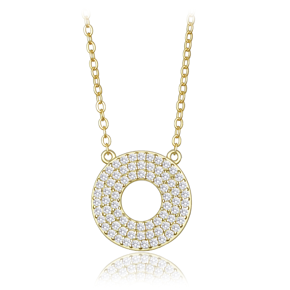 MINET Luxusní pozlacený stříbrný náhrdelník kroužek s bílými zirkony