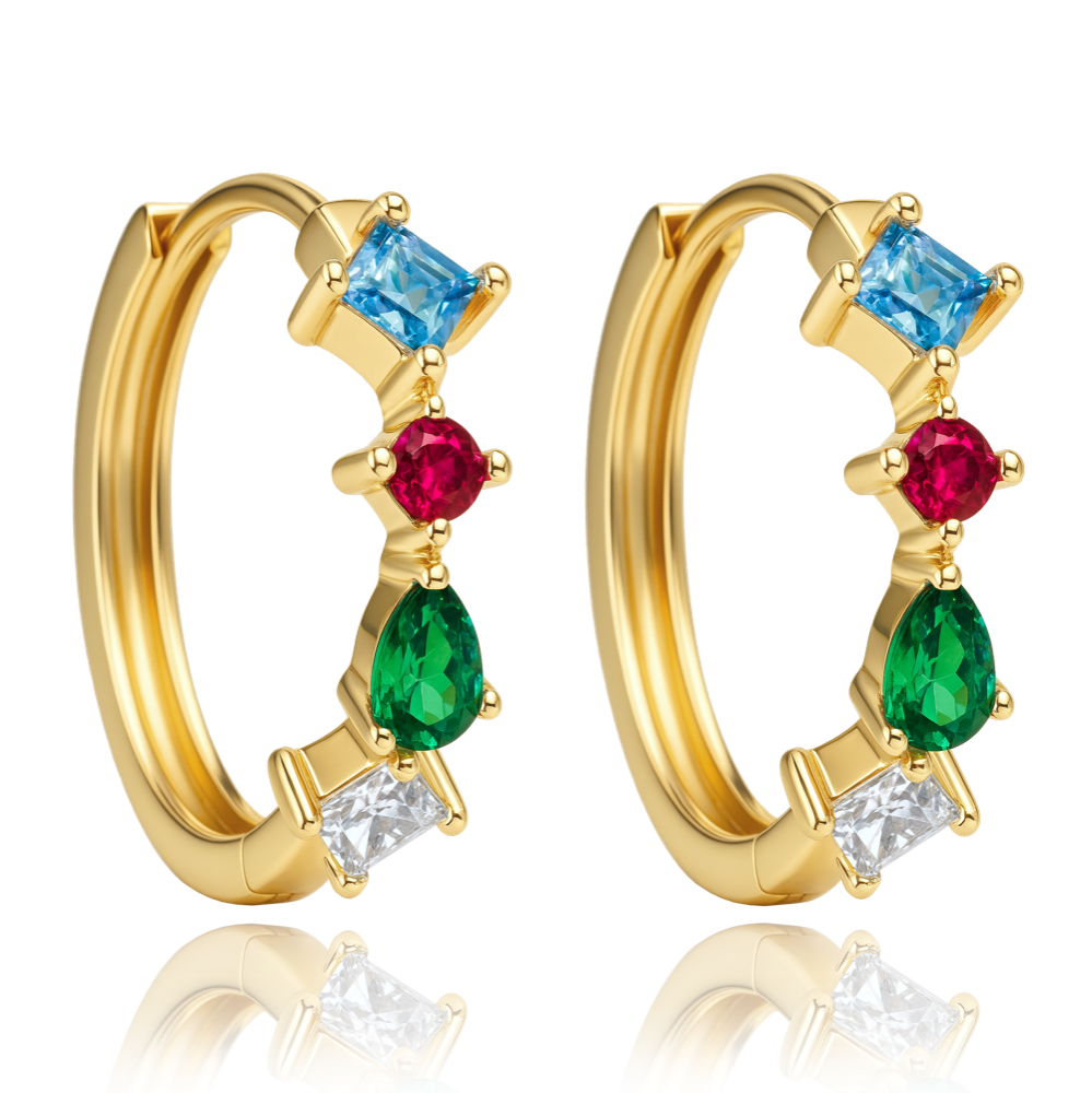 MINET Elegantní zlaté náušnice s bílými, červenými, modrými a zelenými zirkony Au 585/1000 1,65g