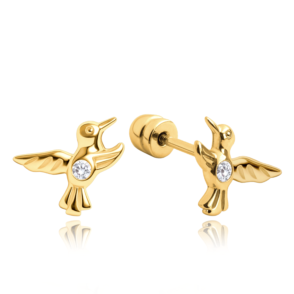 MINET Zlaté náušnice kolibříci na šroubek Au 585/1000 1,10g JMG0345WGE00