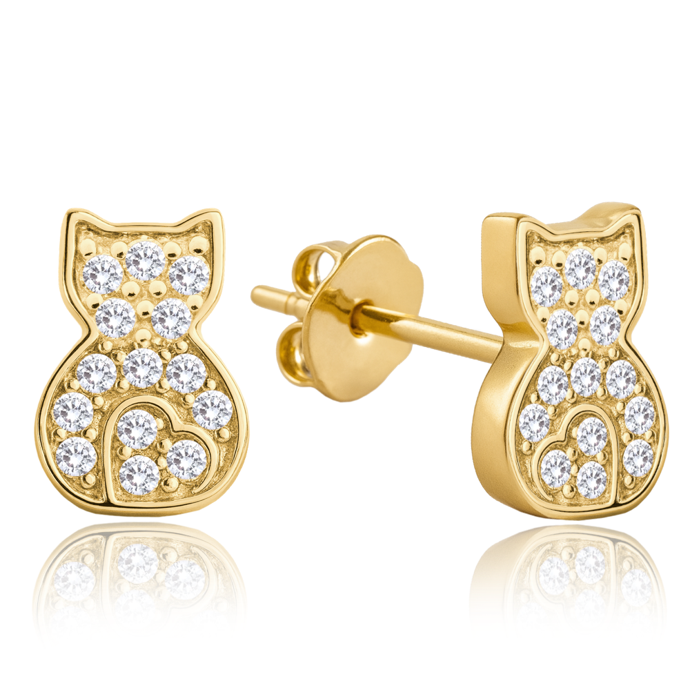MINET Zlaté náušnice kočky s bílými zirkony Au 585/1000 1,20g JMG0346WGE00