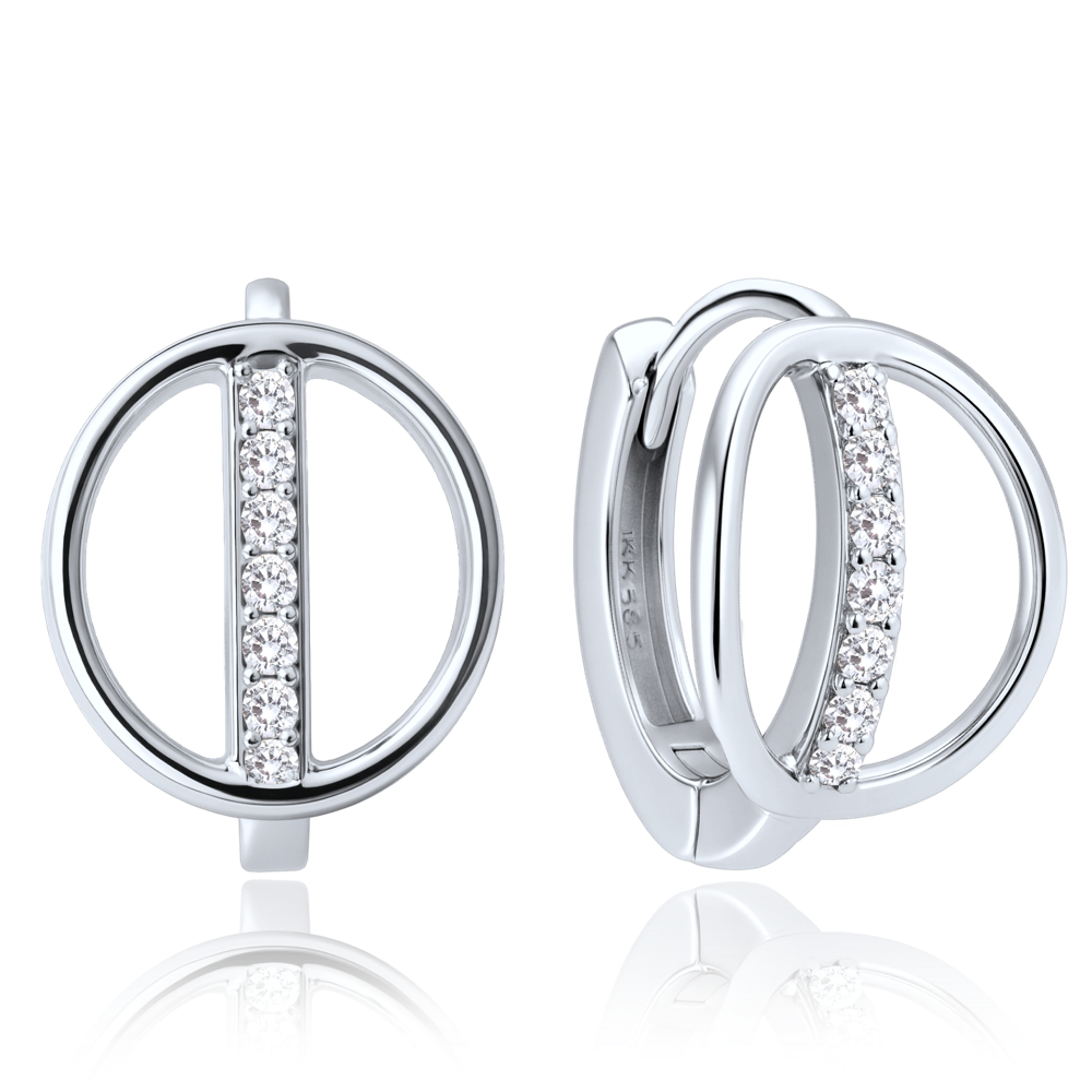 MINET Elegantní zlaté náušnice z bílého zlata s bílými zirkony Au 585/1000 1,80g