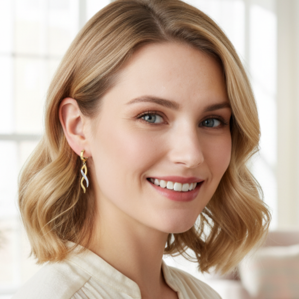 MINET Elegantní zlaté náušnice s bílými zirkony Au 585/1000 2,35g JMG0312WGE00