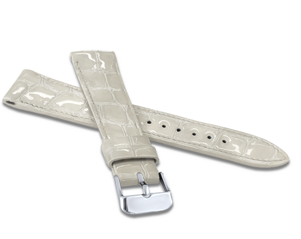 LAVVU Lesklý bílý prošitý řemínek CROCO OCALA z luxusní kůže Top Grain - 12
