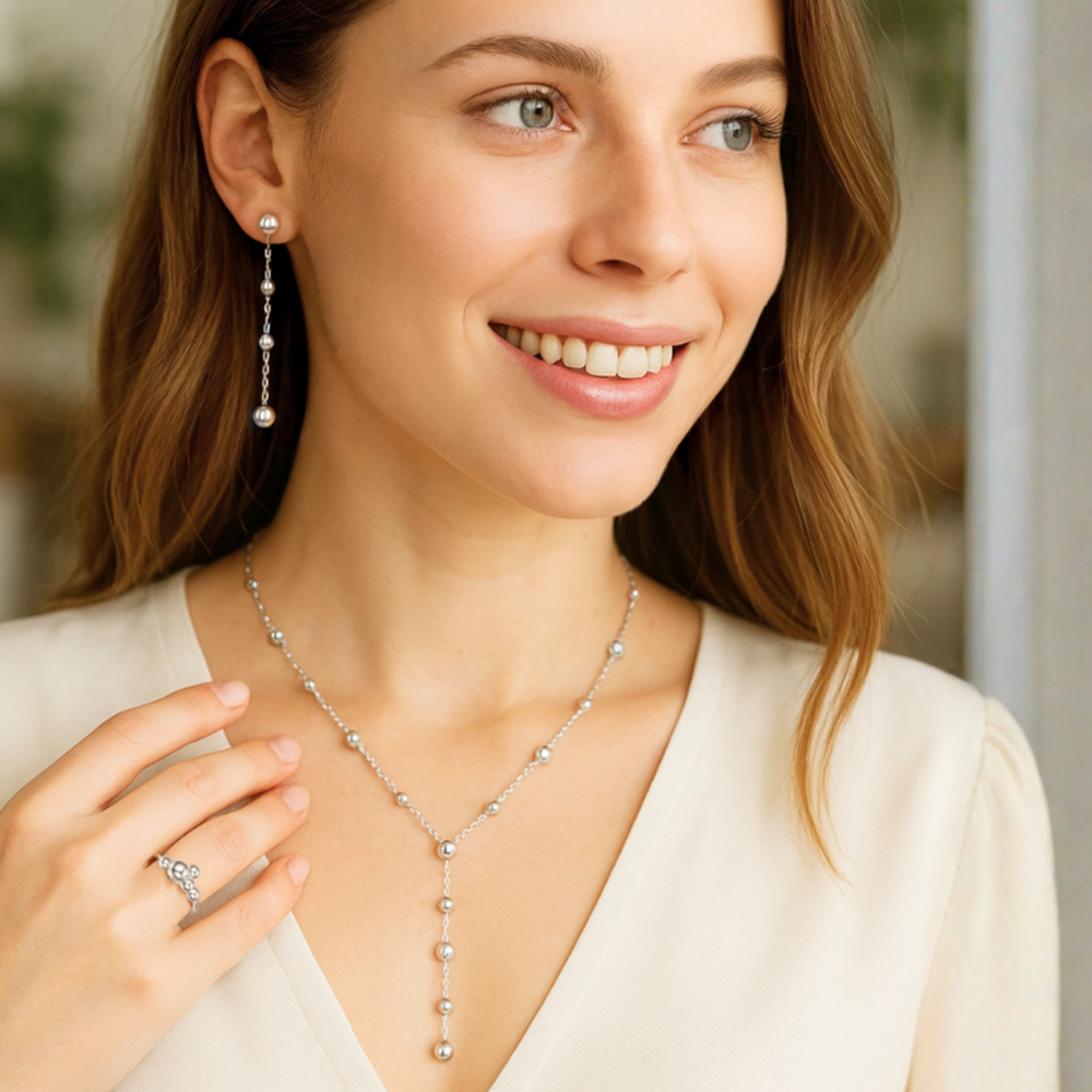 MINET Elegantní stříbrný prsten s kuličkami vel. 53