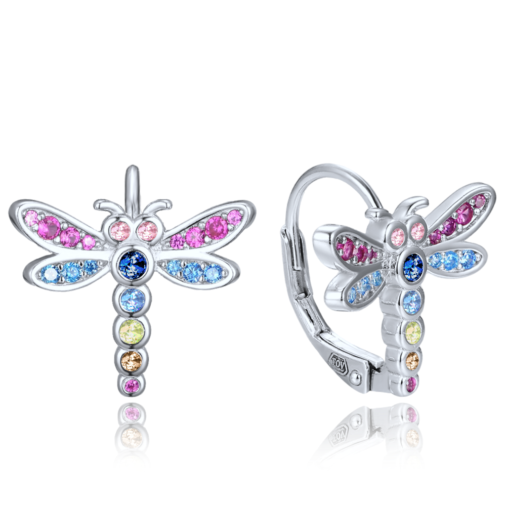 MINET Stříbrné dětské náušnice vážka se zirkony