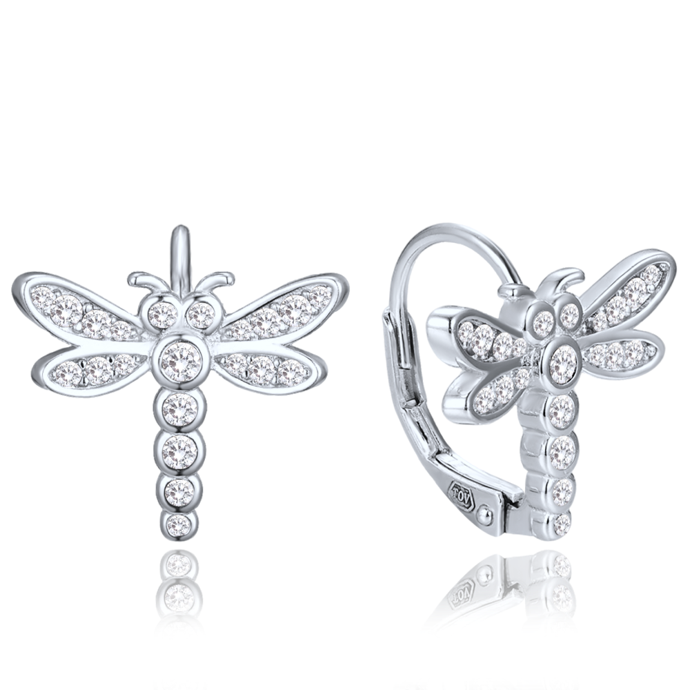 MINET Dětské stříbrné náušnice vážka se zirkony