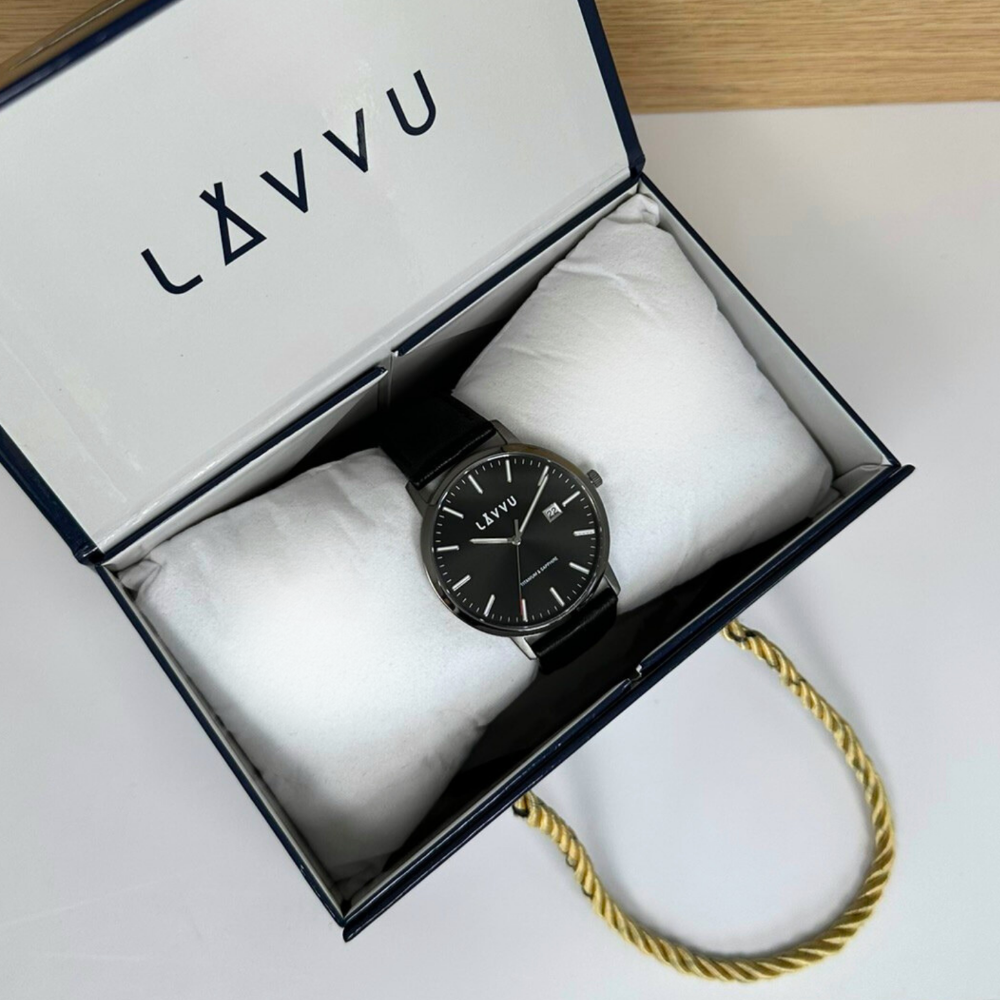 LAVVU Černé pánské hodinky se safírovým sklem Copenhagen Titanium Black