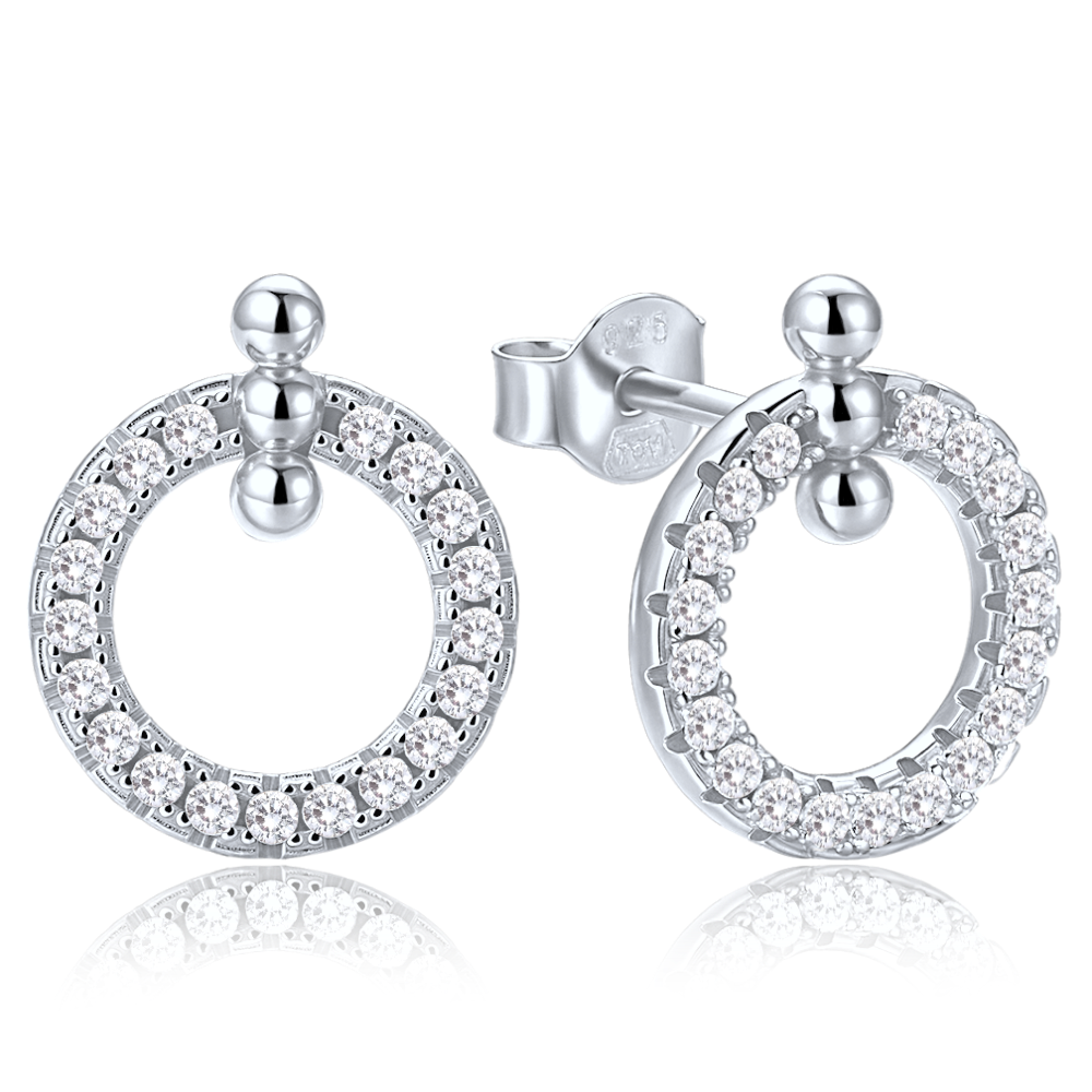 MINET Elegantní stříbrné náušnice kroužky se zirkony