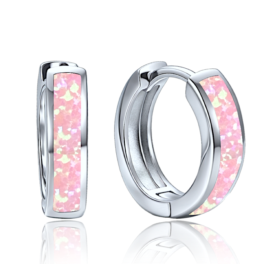 MINET Elegantní stříbrné náušnice s růžovým opálem