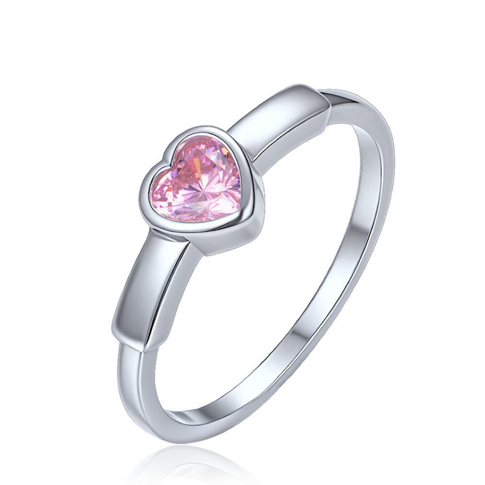 MINET Decentní stříbrný prsten srdce s růžovým zirkonem vel. 56