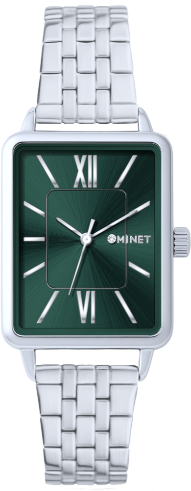 MINET Stříbrno-zelené dámské hodinky SIENA se stříbrným ocelovým řemínkem 