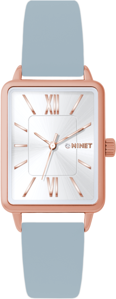 MINET Rosegold dámské hodinky SIENA s šedým koženým řemínkem MWL5436