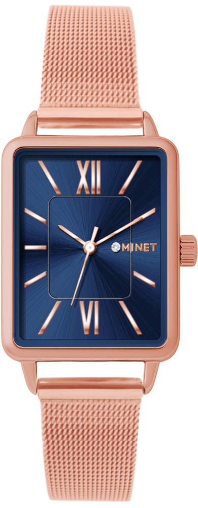 MINET Rosegold-modré dámské hodinky SIENA se rosegold ocelovým řemínkem MWL5433