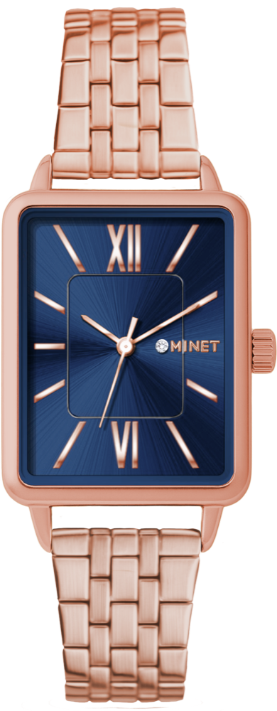 MINET Rosegold-modré dámské hodinky SIENA se rosegold ocelovým řemínkem MWL5432