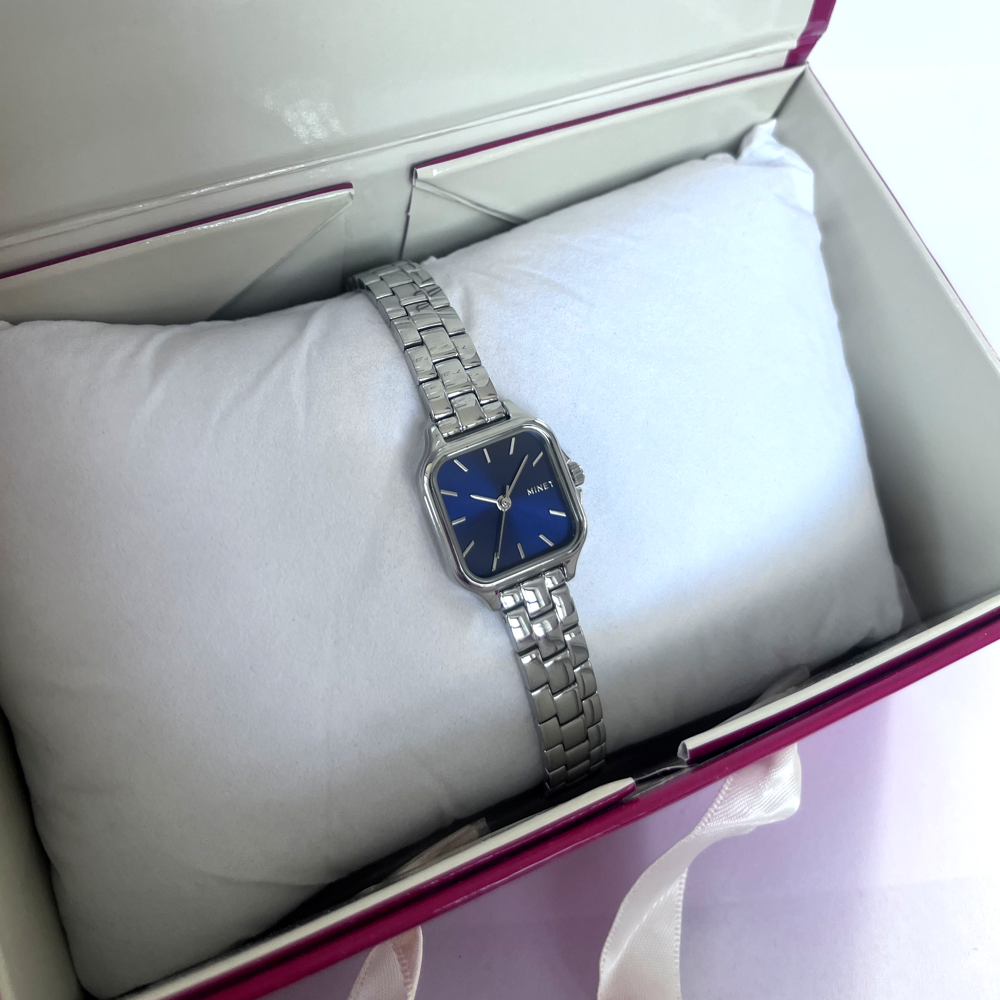 MINET Stříbrno-modré dámské hodinky GRACE s ocelovým řemínkem