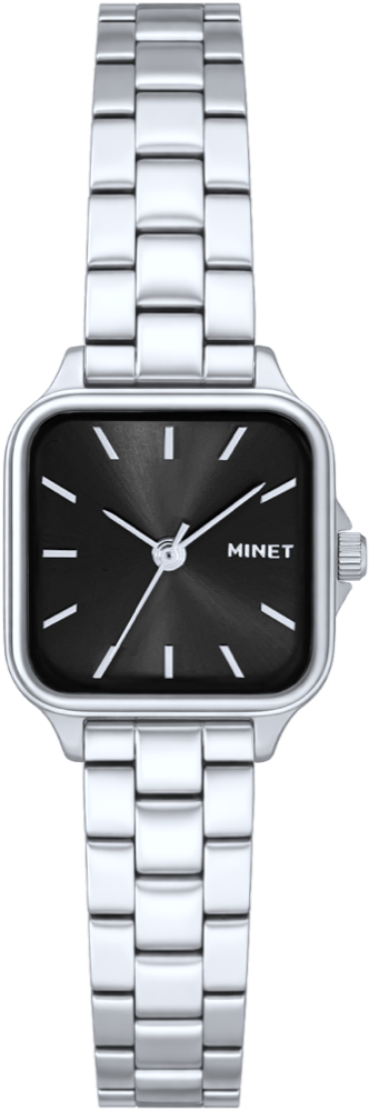 MINET Stříbrno-černé dámské hodinky GRACE s ocelovým řemínkem
