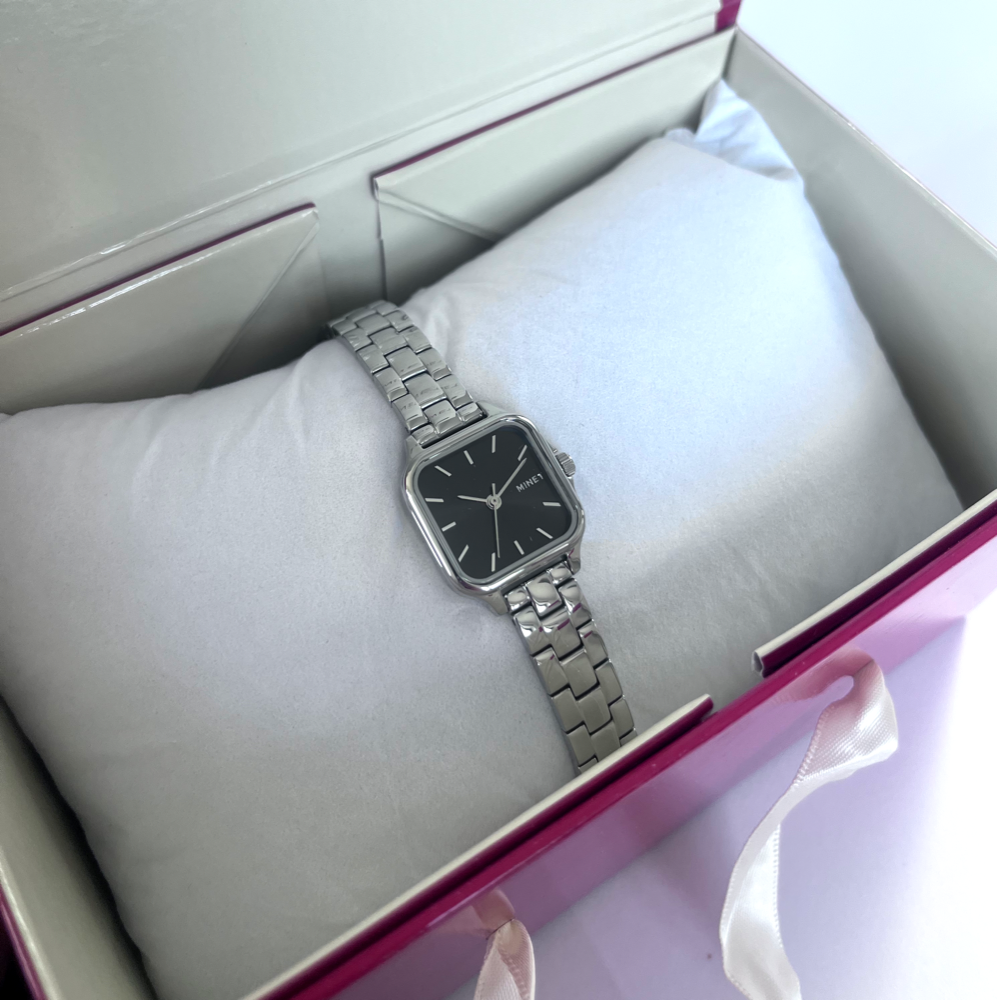 MINET Stříbrno-černé dámské hodinky GRACE s ocelovým řemínkem