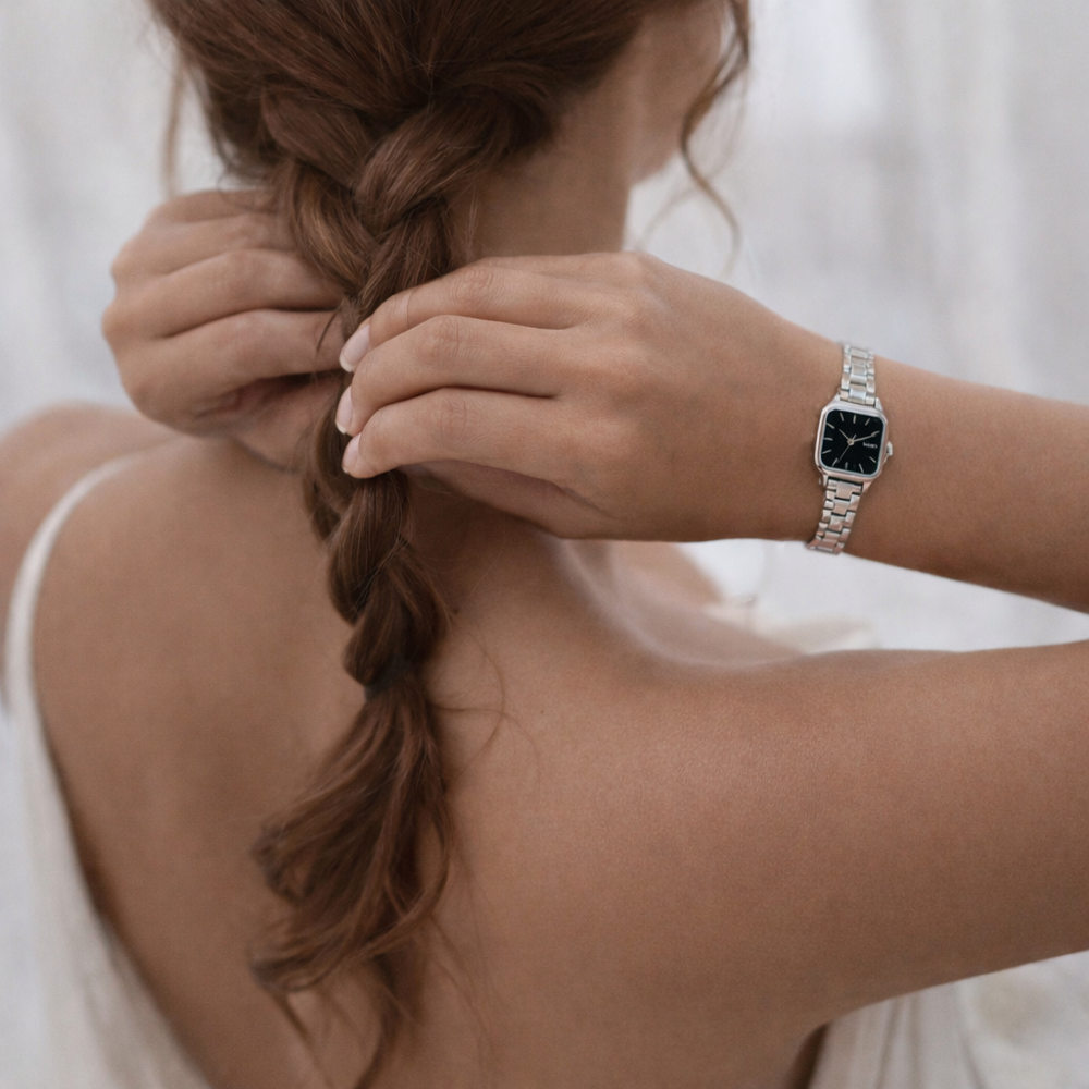 MINET Stříbrno-černé dámské hodinky GRACE s ocelovým řemínkem