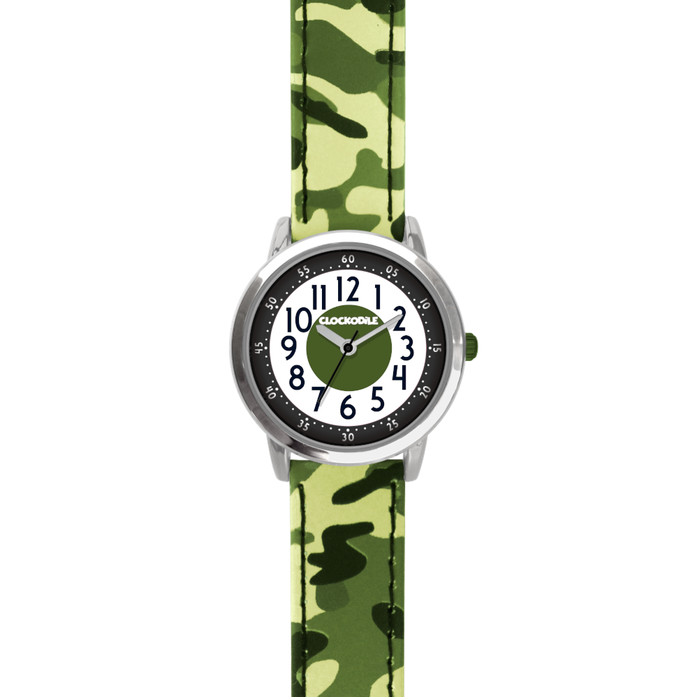 CLOCKODILE Svítící zelené chlapecké dětské hodinky ARMY s maskáčovým vzorem