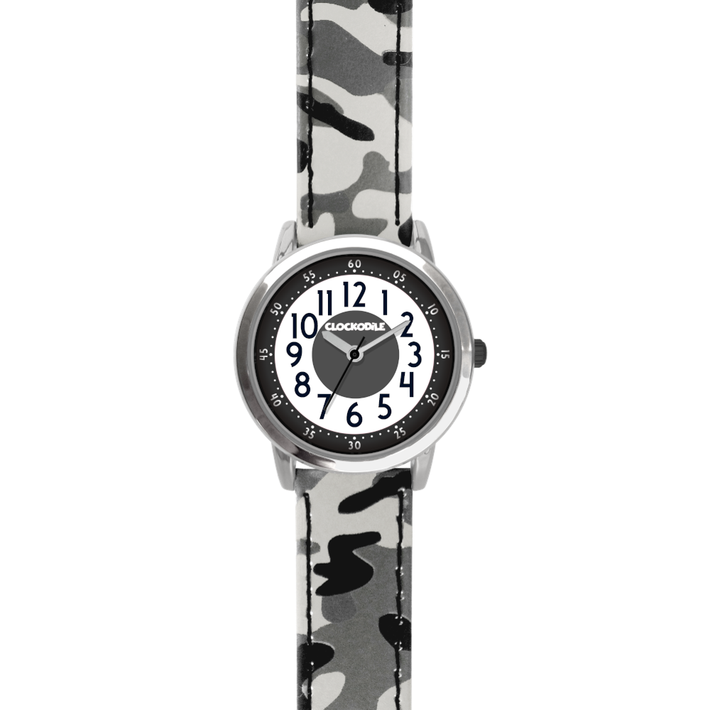 CLOCKODILE Svítící šedé chlapecké dětské hodinky ARMY s maskáčovým vzorem