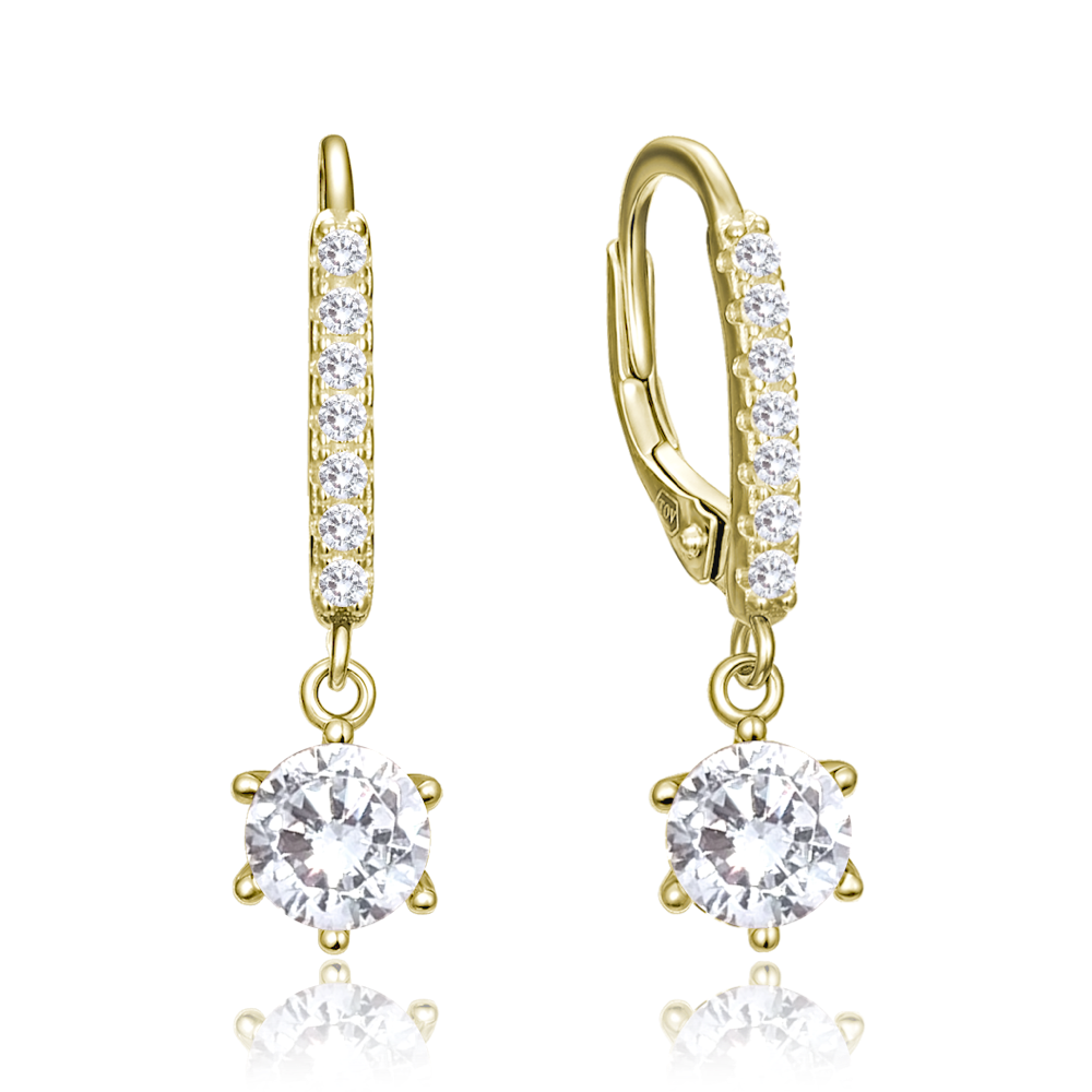 MINET Elegantní pozlacené stříbrné náušnice s bílými zirkony