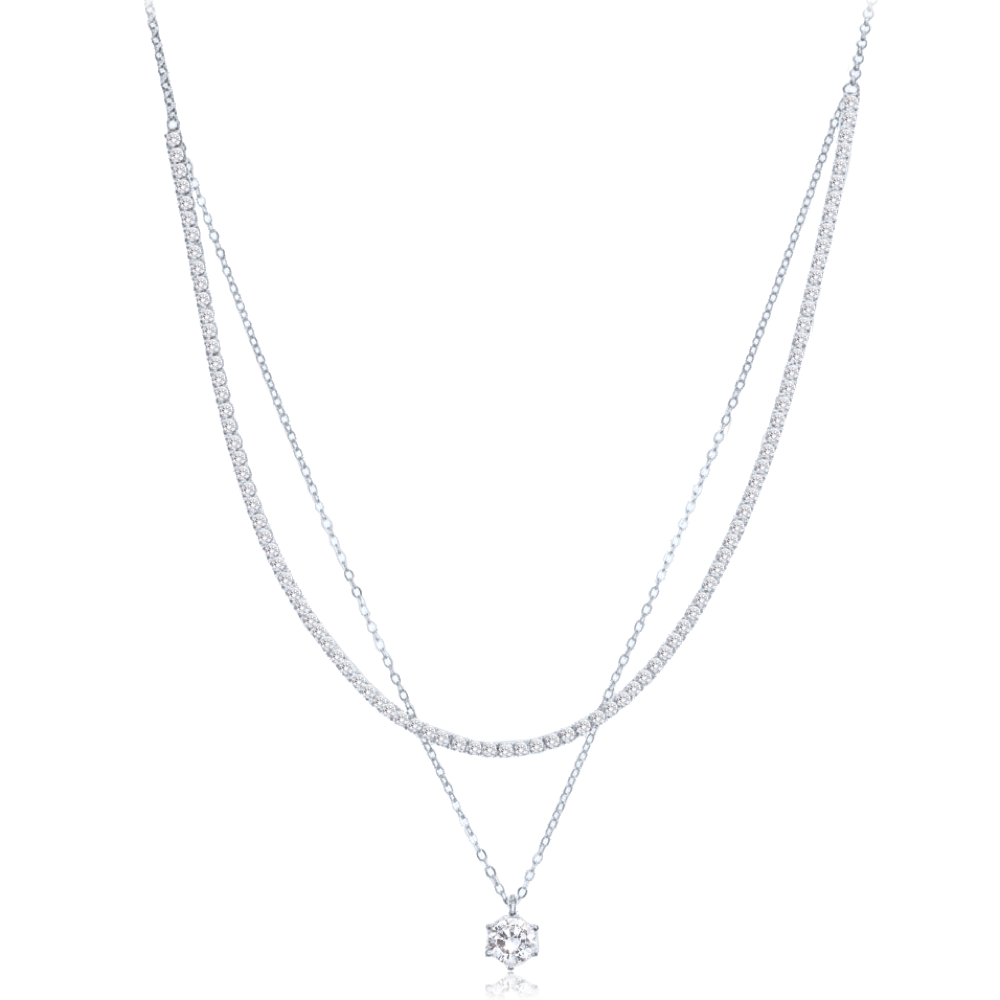 MINET Elegantní dvojitý stříbrný náhrdelník s bílým zirkonem