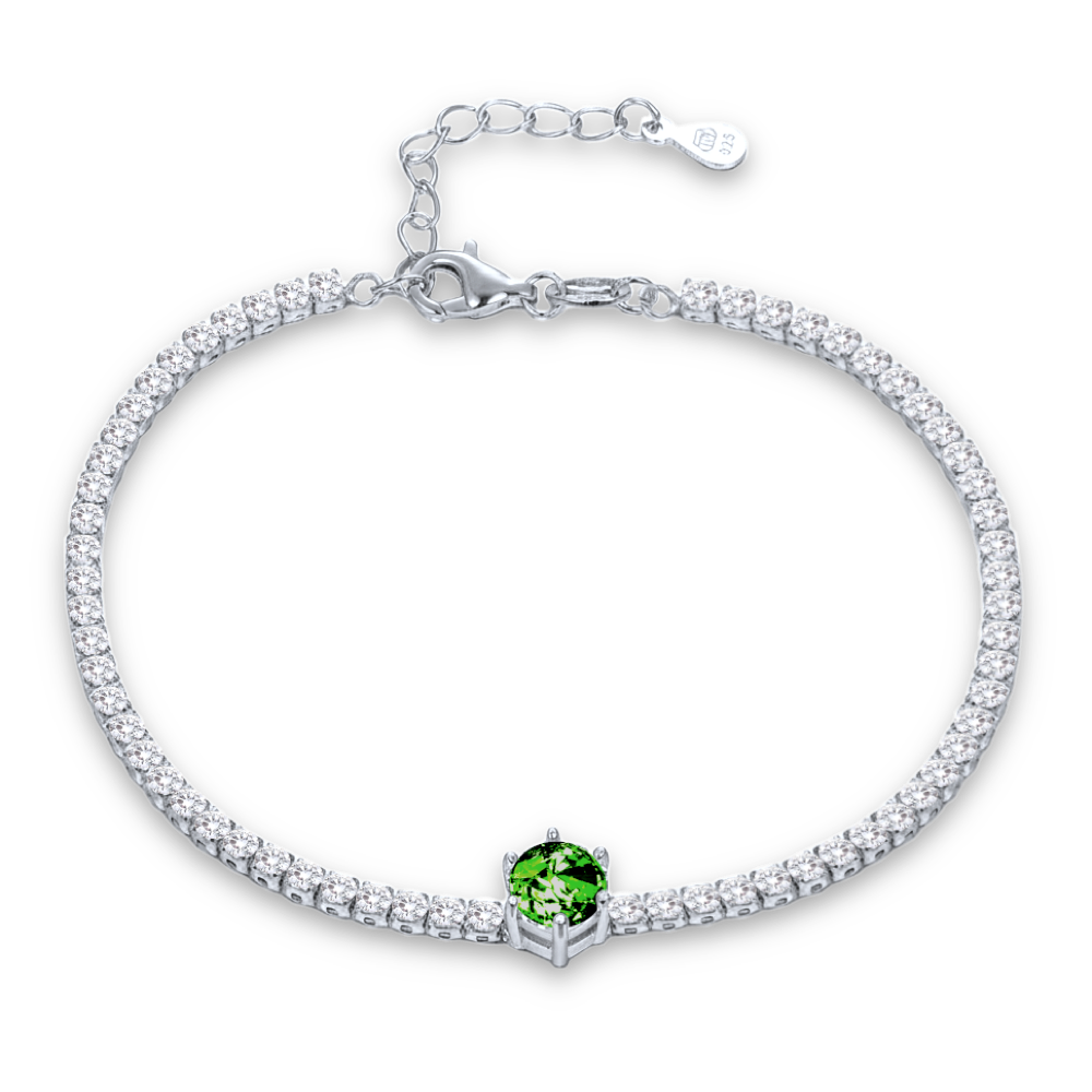 MINET Elegantní stříbrný náramek se zeleným a bílým zirkonem