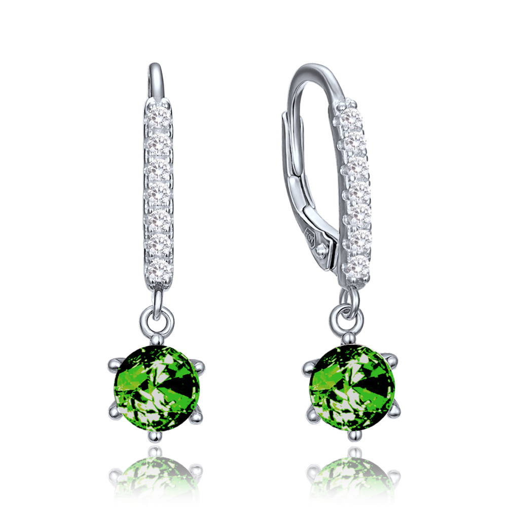 MINET Elegantní stříbrné náušnice se zelenými a bílými zirkony
