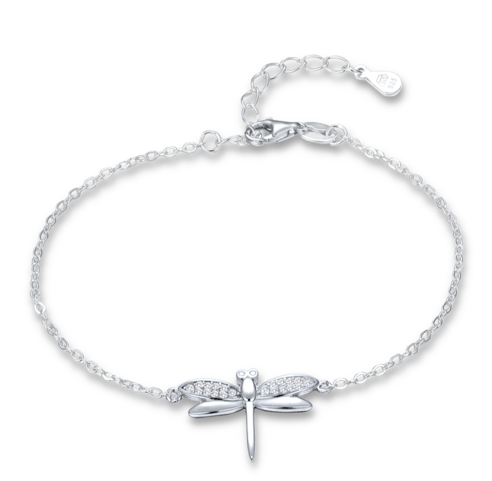 MINET Stříbrný náramek vážka s bílým zirkonem