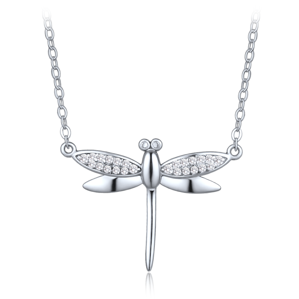 MINET Stříbrný náhrdelník vážka s bílým zirkonem