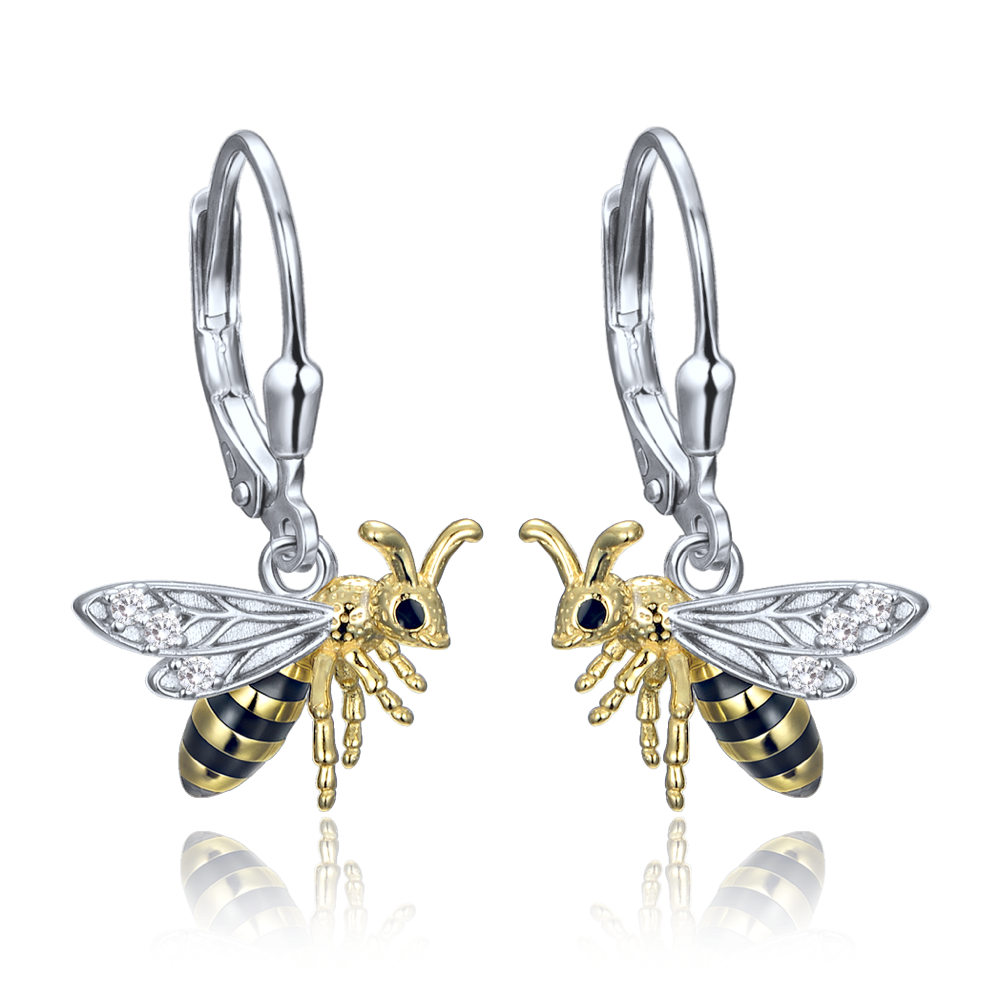 MINET Stříbrné náušnice včelka se zirkony
