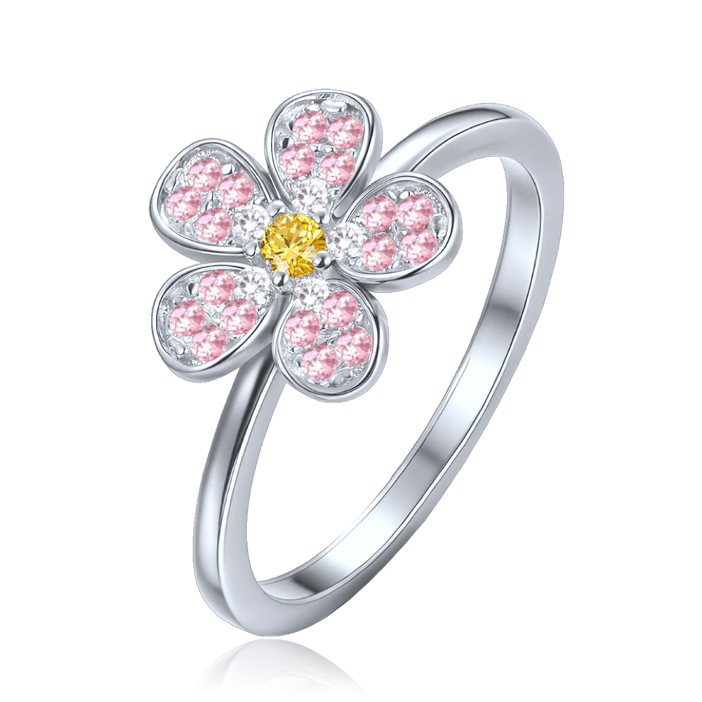 MINET Dětský stříbrný prsten kytička s růžovým, bílým a žlutým zirkonem vel. 53