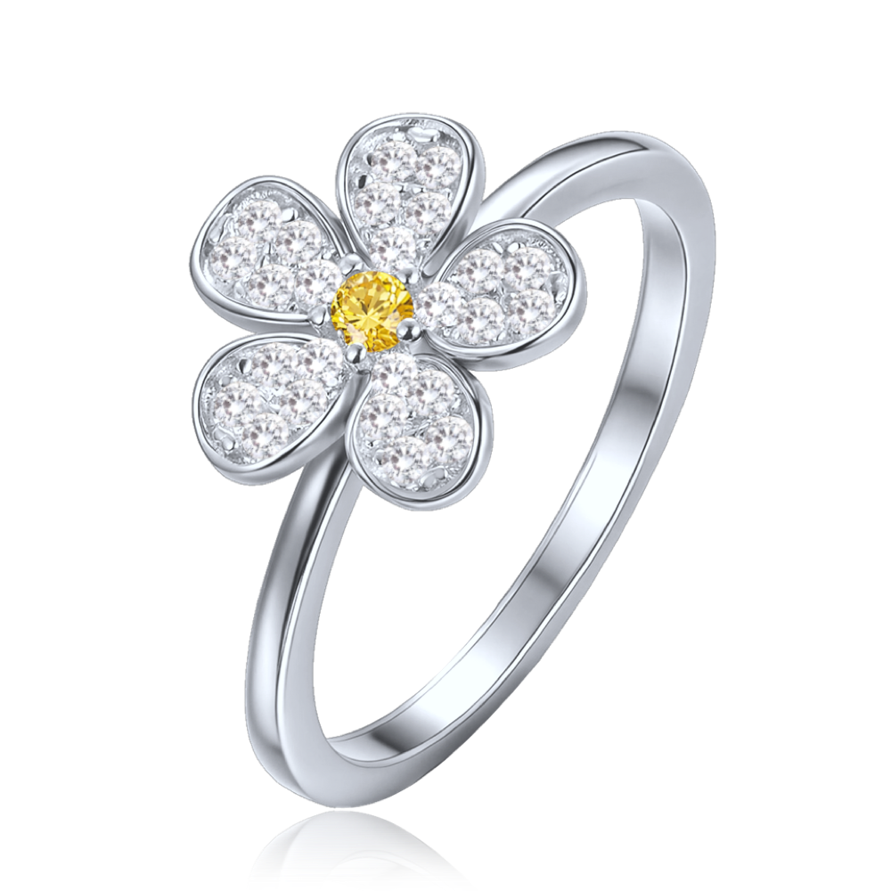 MINET Dětský stříbrný prsten kytička se žlutým a bílým zirkonem vel. 51