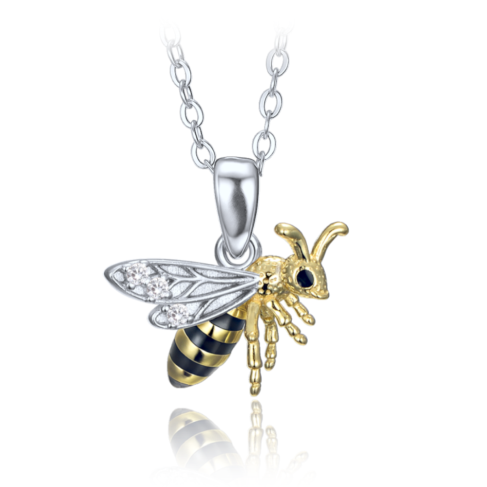 MINET Stříbrný náhrdelník včelka se zirkony